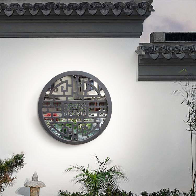 中國古鎮(zhèn)風(fēng)格客?；ù扮U空窗飾扇形多邊形框架花朵圖案矢量圖素材